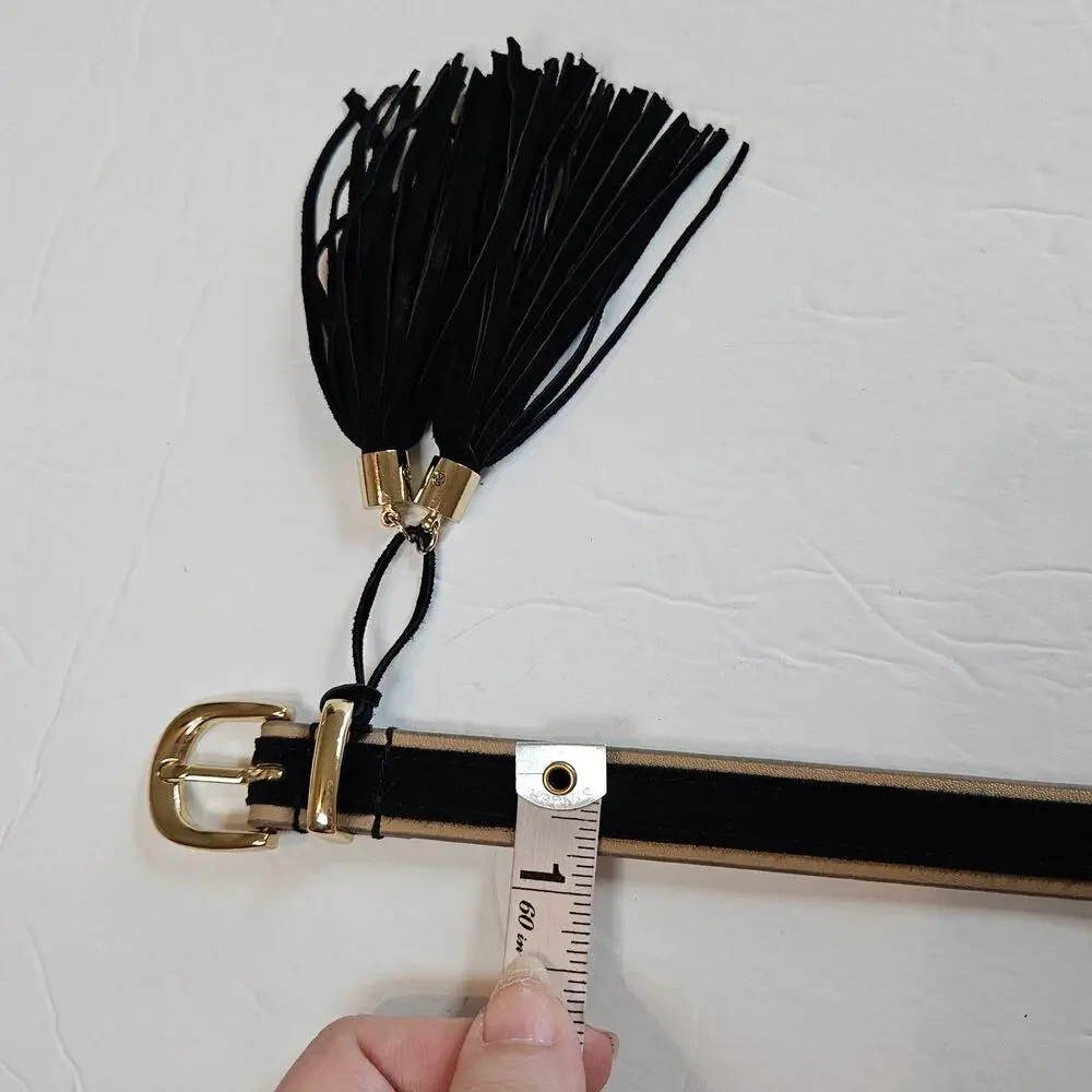 White‎ House Black Market Black Suede Belt With Tassel Women's Medium Boho Chic